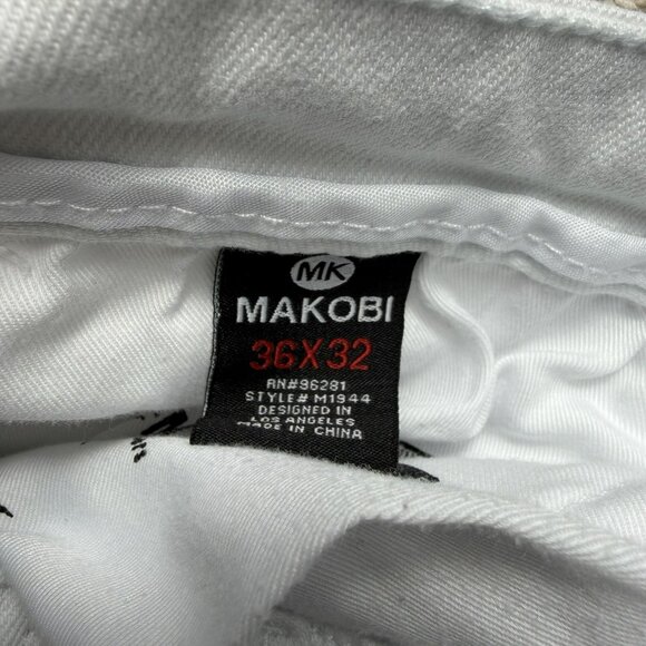 Makobi White Distressed Slim Fit Denim Jeans White Zip Men’s Size 36 x 32 - Picture 4 of 6